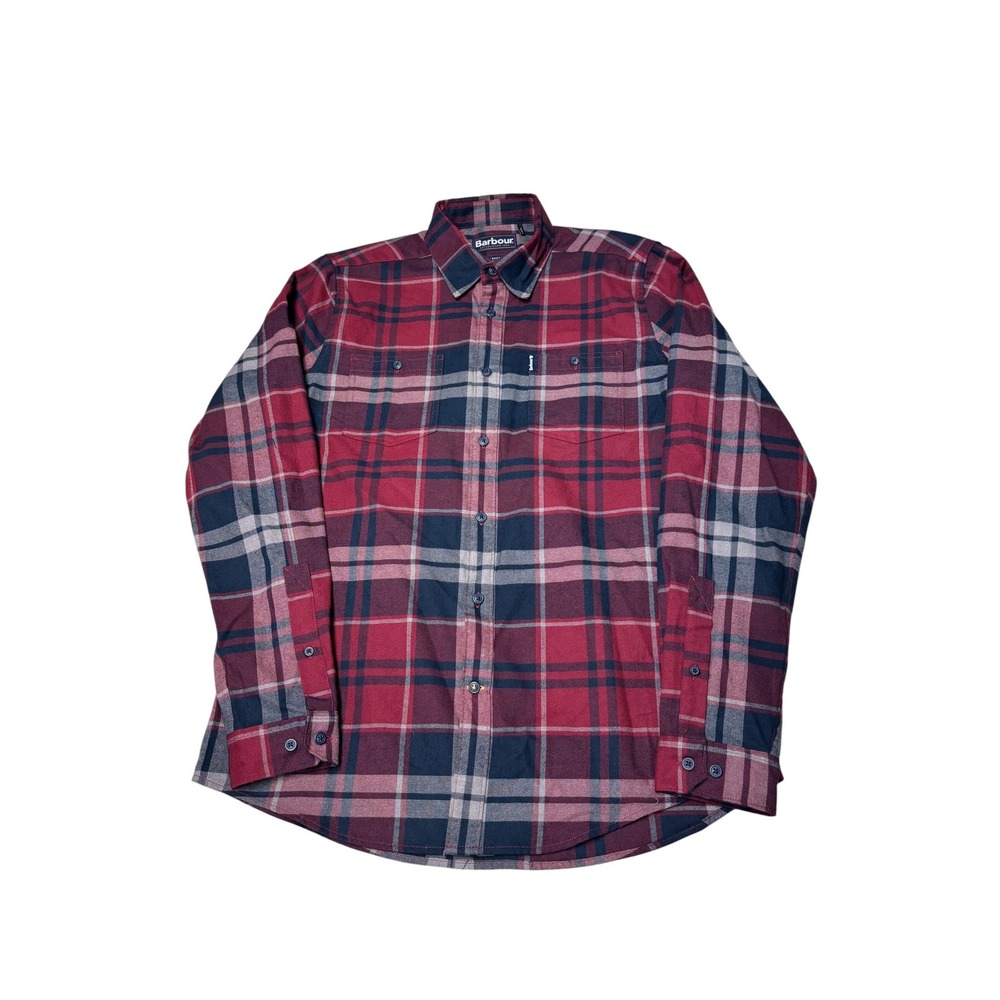 Barbour Bidston Shirt Mens M Tailored Fit Red Navy Plaid Button Down MSH4564RE53
